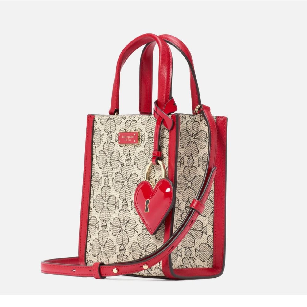 New Kate Spade Spade Flower Coated Canvas Manhattan Mini Tote Cherry Rose